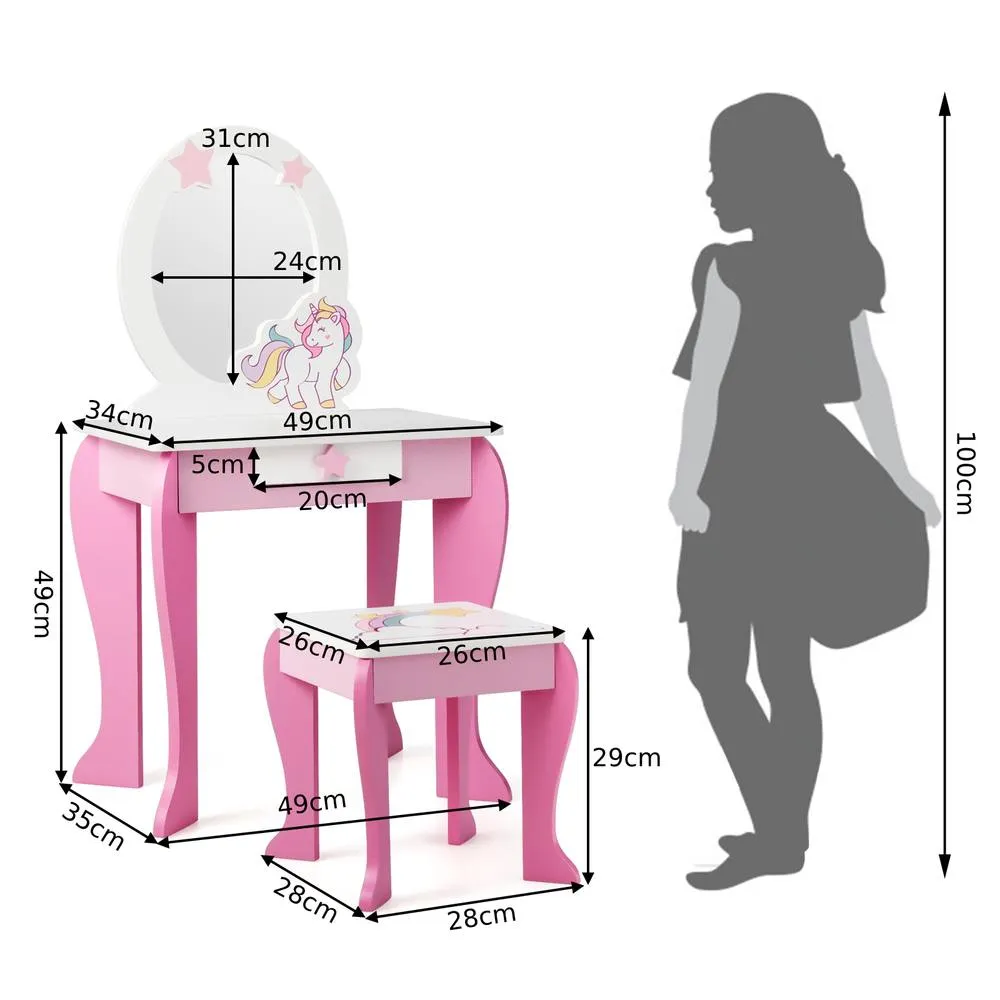 Costway 2 in 1 Vanity Table & Chair Set Princess Makeup Dressing Table Writing in Pink 4