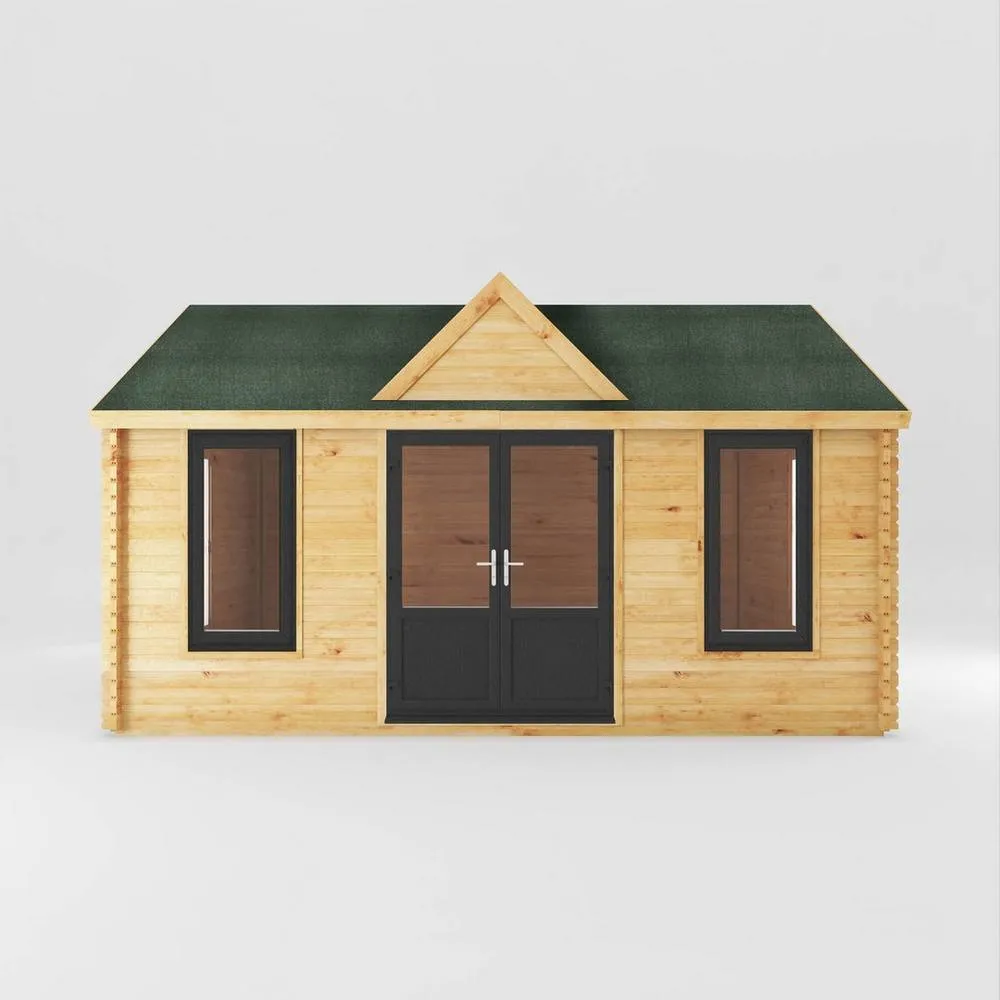 Mercia 5.3 x 4 m Clock Tower 44 mm Log Cabin with UPVC Windows & Doors in Brown 3