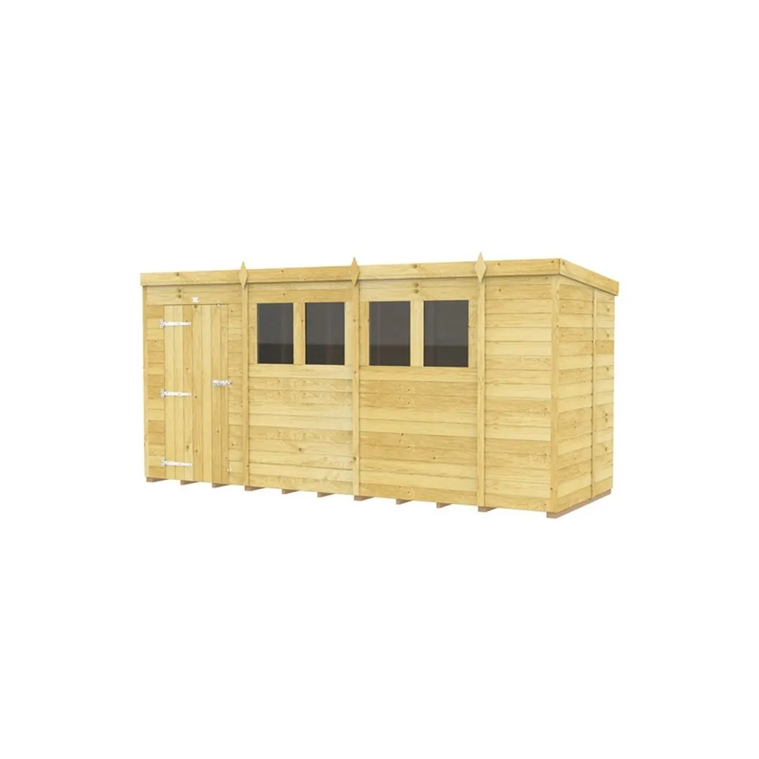 Buttercup Farm 14 x 5 Feet Pent Shed - Single Door W/ Windows - L147 x W417 x H201 cm in Brown