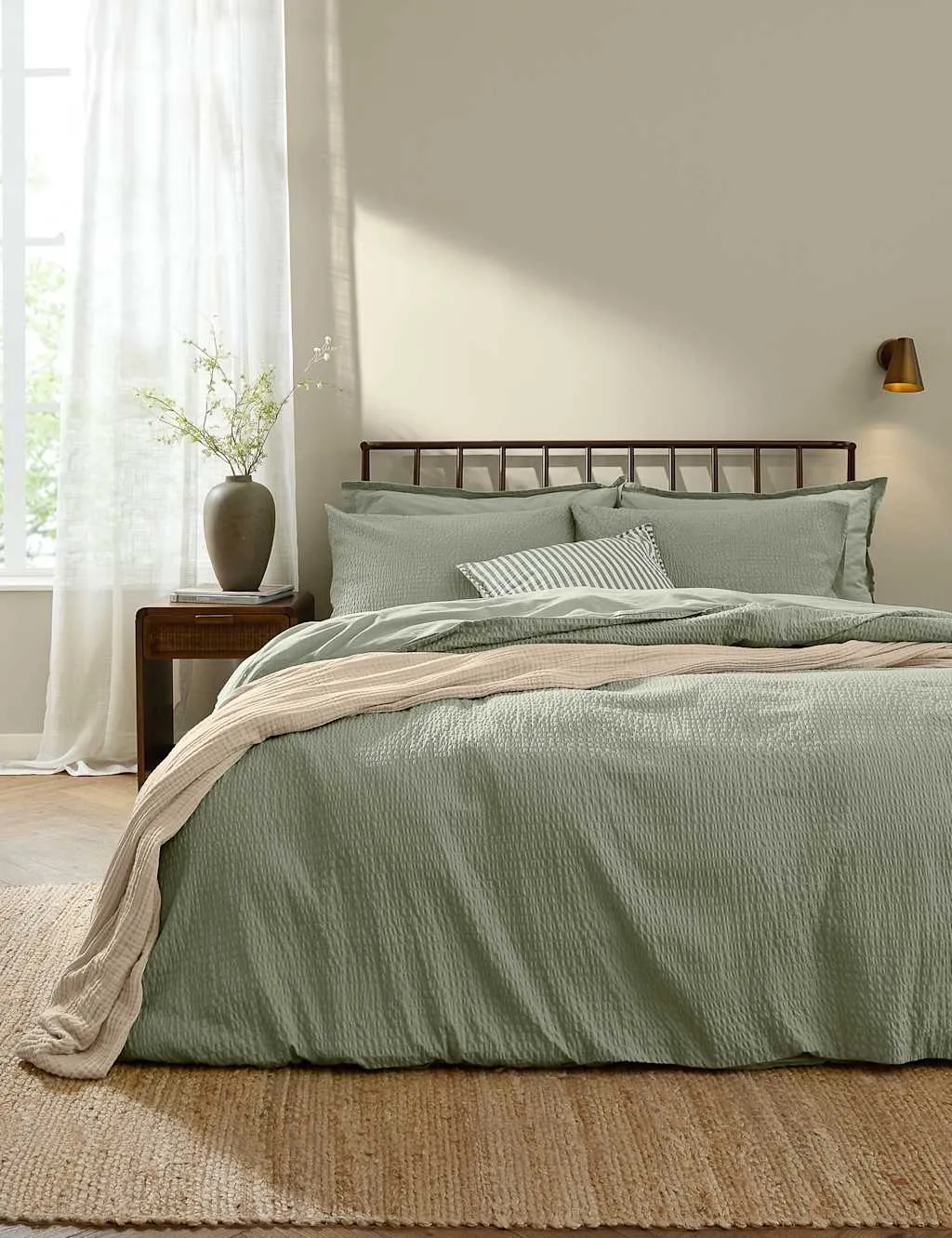 YARD Hebden Pure Cotton Seersucker Bedding Set Green