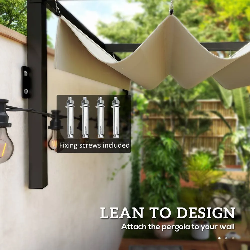 OUTSUNNY 2 x 3(m) Wall Mounted Pergola with Retractable Roof, Khaki 4