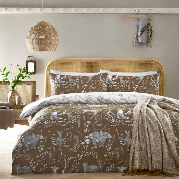 Furn. Buckthorn Woodland Double Duvet Cover Set, Orange 1