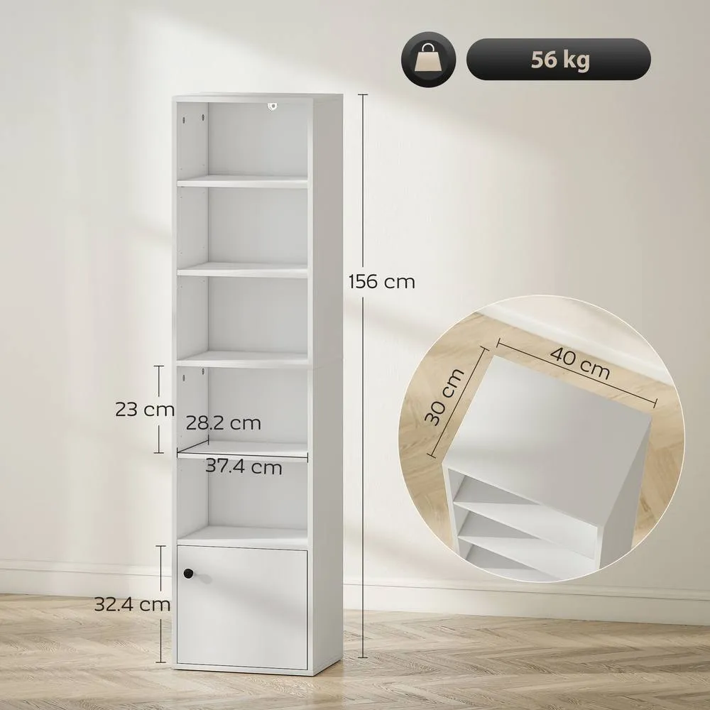 HOMCOM Tall Bookcase, 6-Tier Bookshelf with 3 Adjustable Shelves, White 3