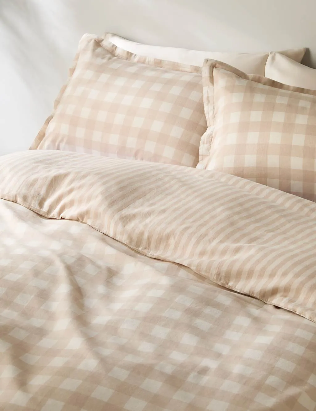 M&S Pure Cotton Gingham Bedding Set Natural Mix