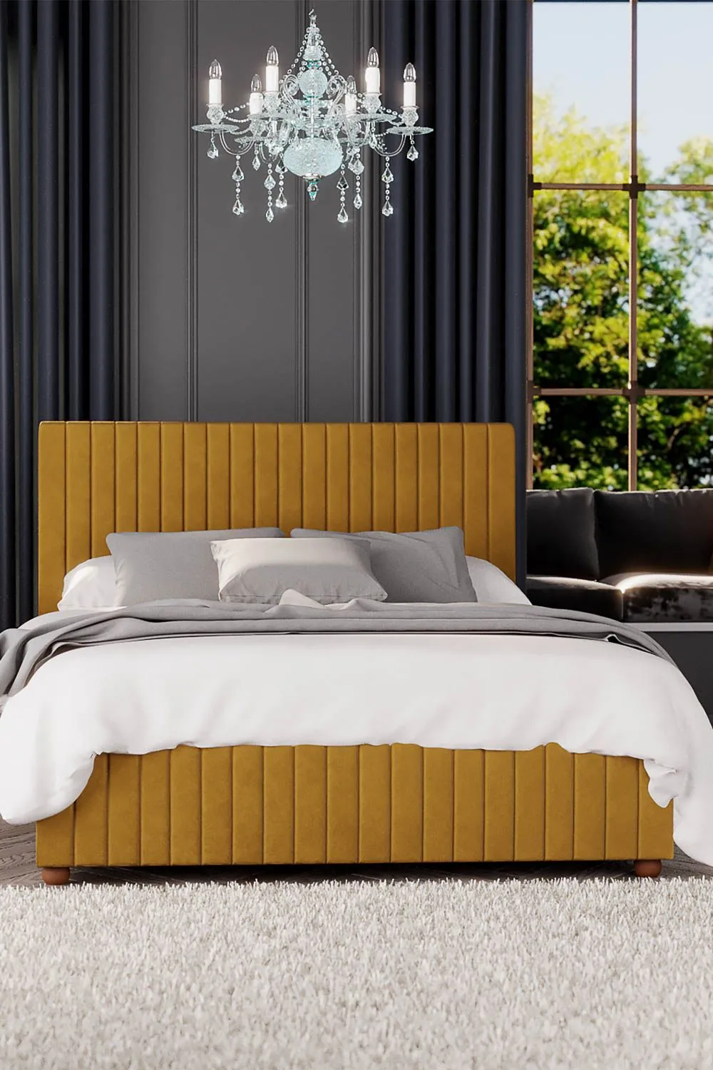 Laurence Llewelyn-Bowen Estella Ottoman Storage Bed in Plush Velvet Fabric, Custom Made in Mustard 3