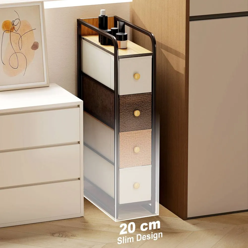 HOMCOM 4-Drawer Storage Organiser Unit with Steel Frame, Mixed-Brown 4
