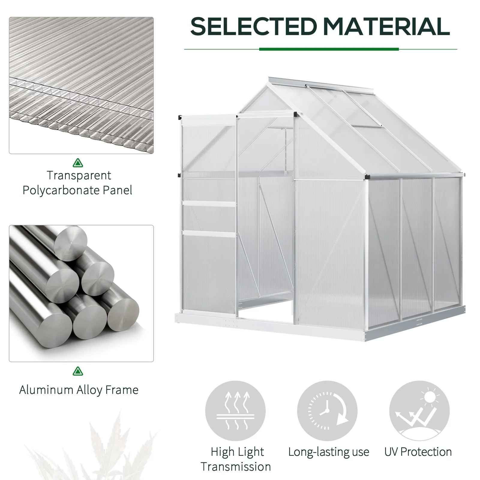 OUTSUNNY Polycarbonate Walk-in Garden Greenhouse w/ Sliding Door Silver Tone 4