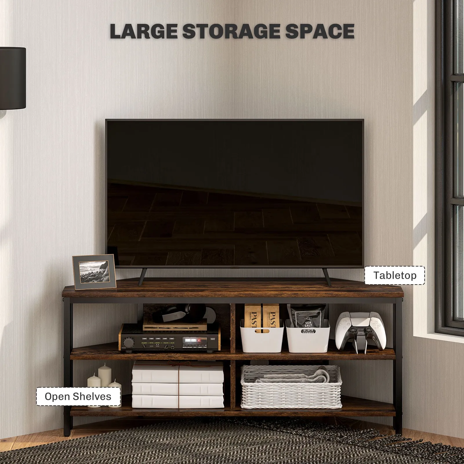 HOMCOM 50" TV Stand Cabinet, TV Unit with Storage Shelves, Rustic Brown 6