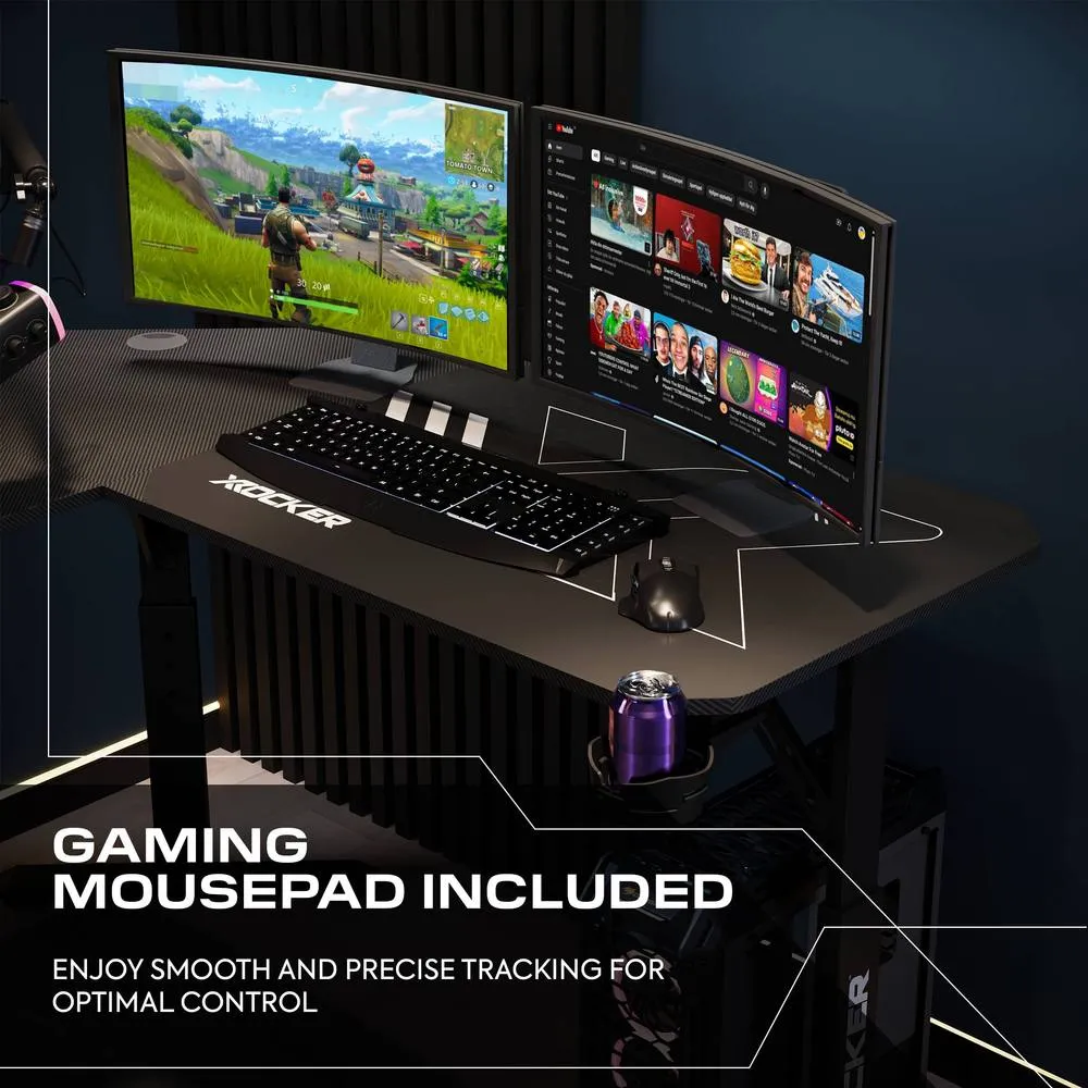 X Rocker Cougar 140cm Height Adjustable Corner Gaming Desk & Mousepad - Black 4