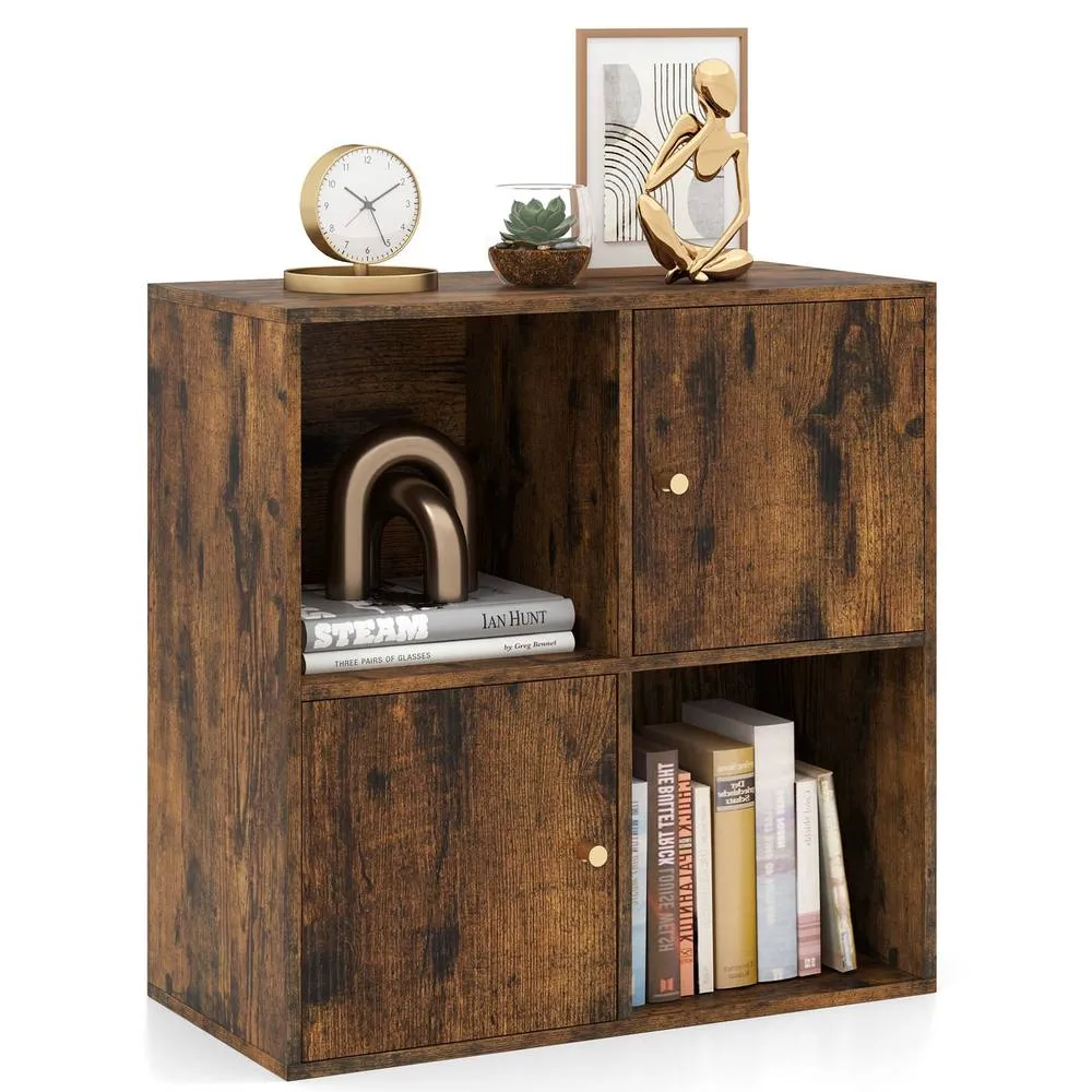 Costway 4-Cube Bookcase 3-Tier Bookshelf Storage Organizer in Brown 3