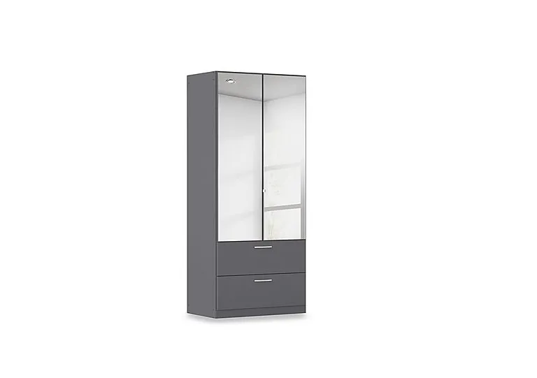 Impulse 91cm 2 Door Combi Wardrobe with 2 Mirror Doors - Metallic Grey