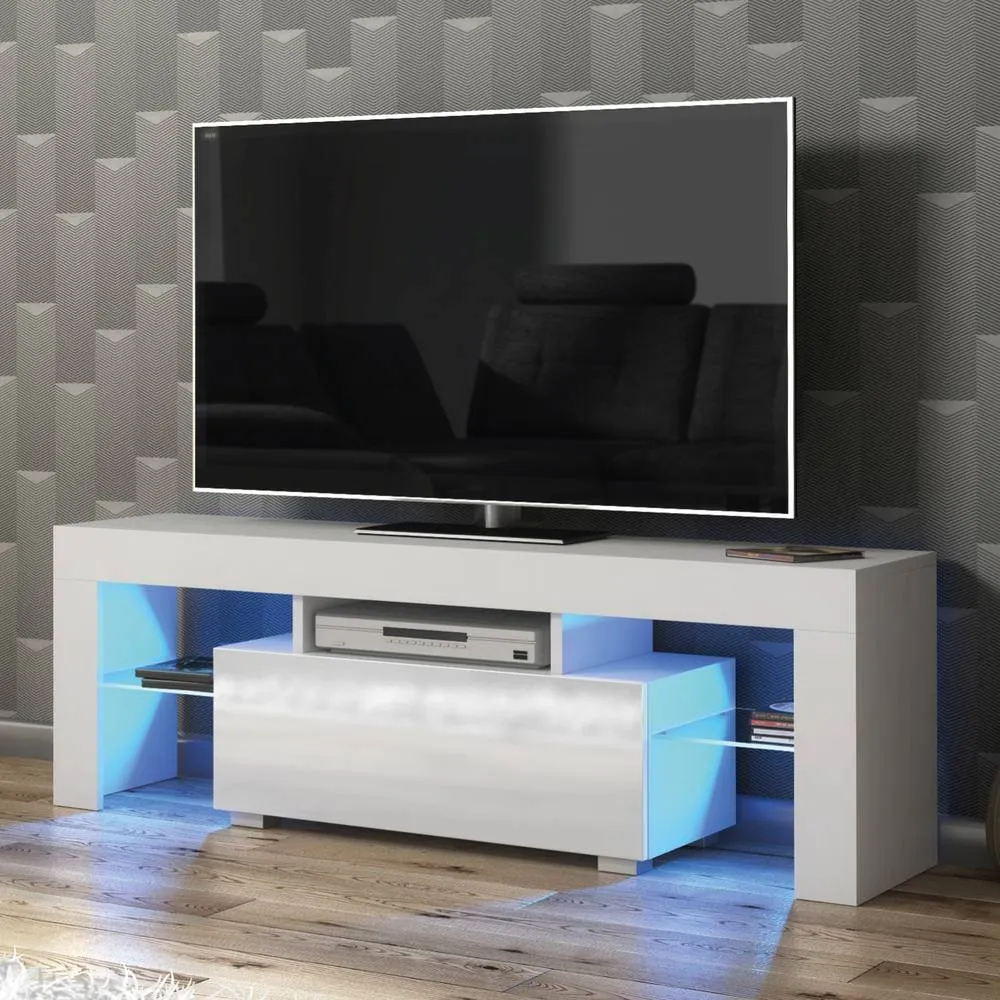 Creative Furniture Floe TV Unit 130cm - White with Gloss Doors