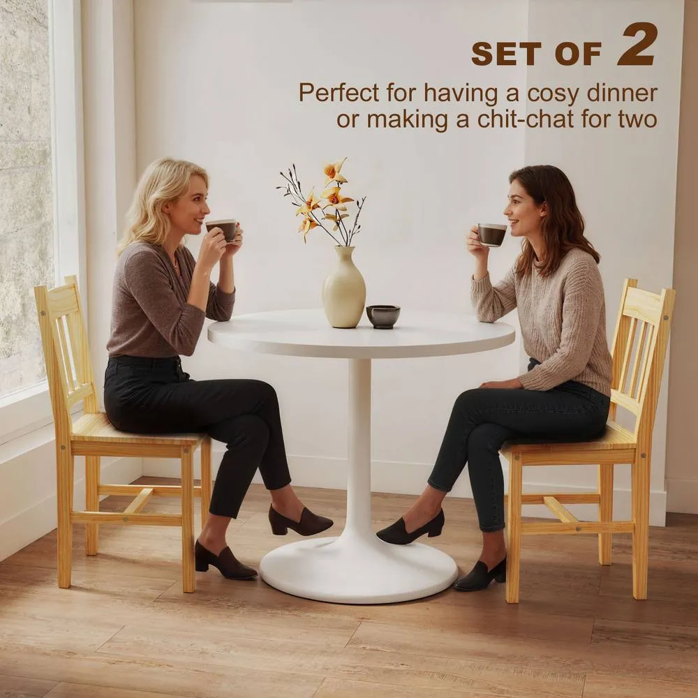 HOMCOM Dining Chairs Set of 2, Pine Wood Frame, Slat Back, Kitchen, Natural 4