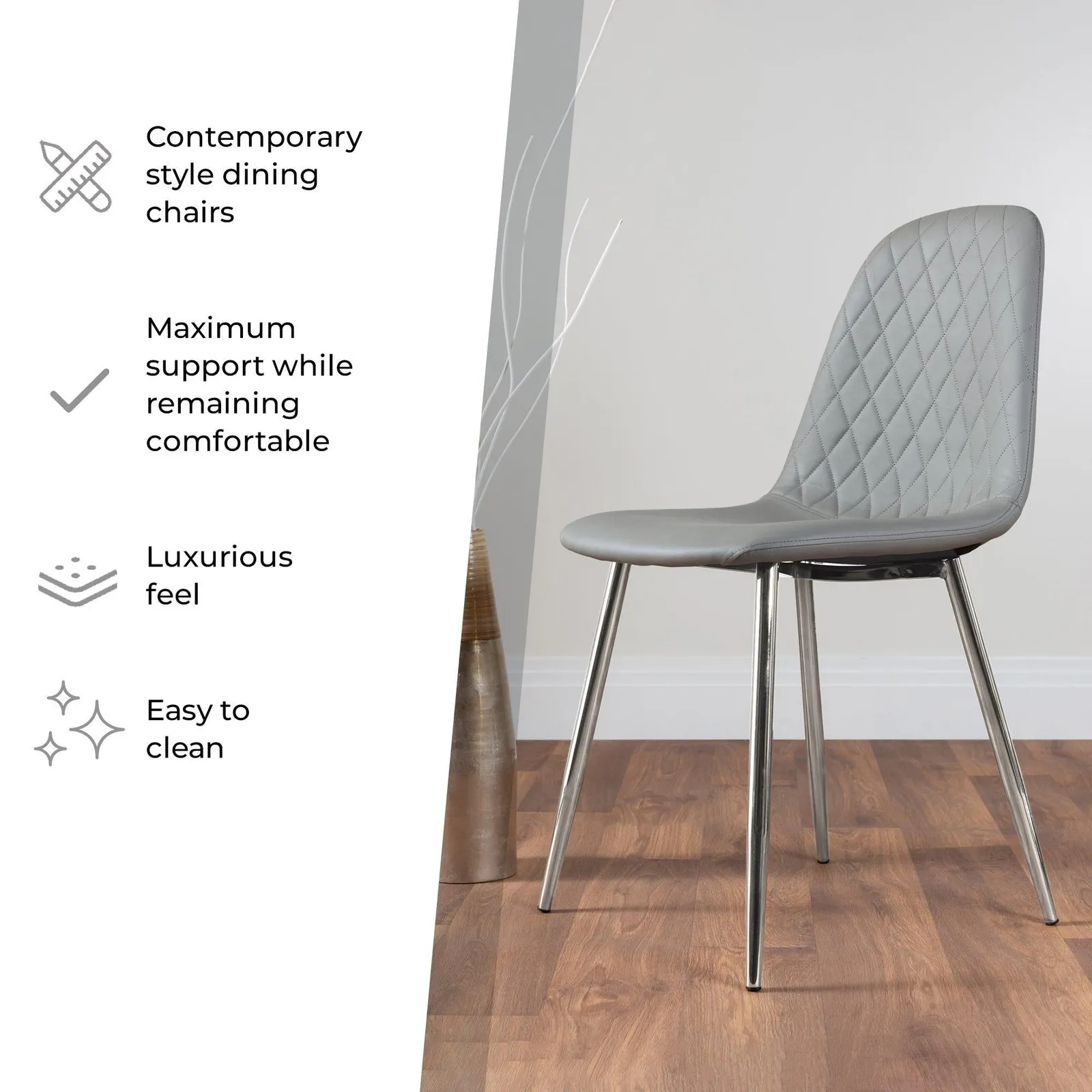 FurnitureboxUK 2x Corona Silver Leg Faux Leather Dining Chair in Black 5