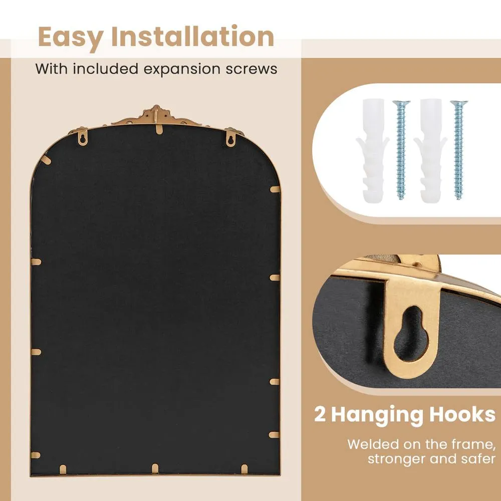 Costway Antiqued Gold Wall Mirror 90 cm x 61 cm Dramatic Arched Mirror 2