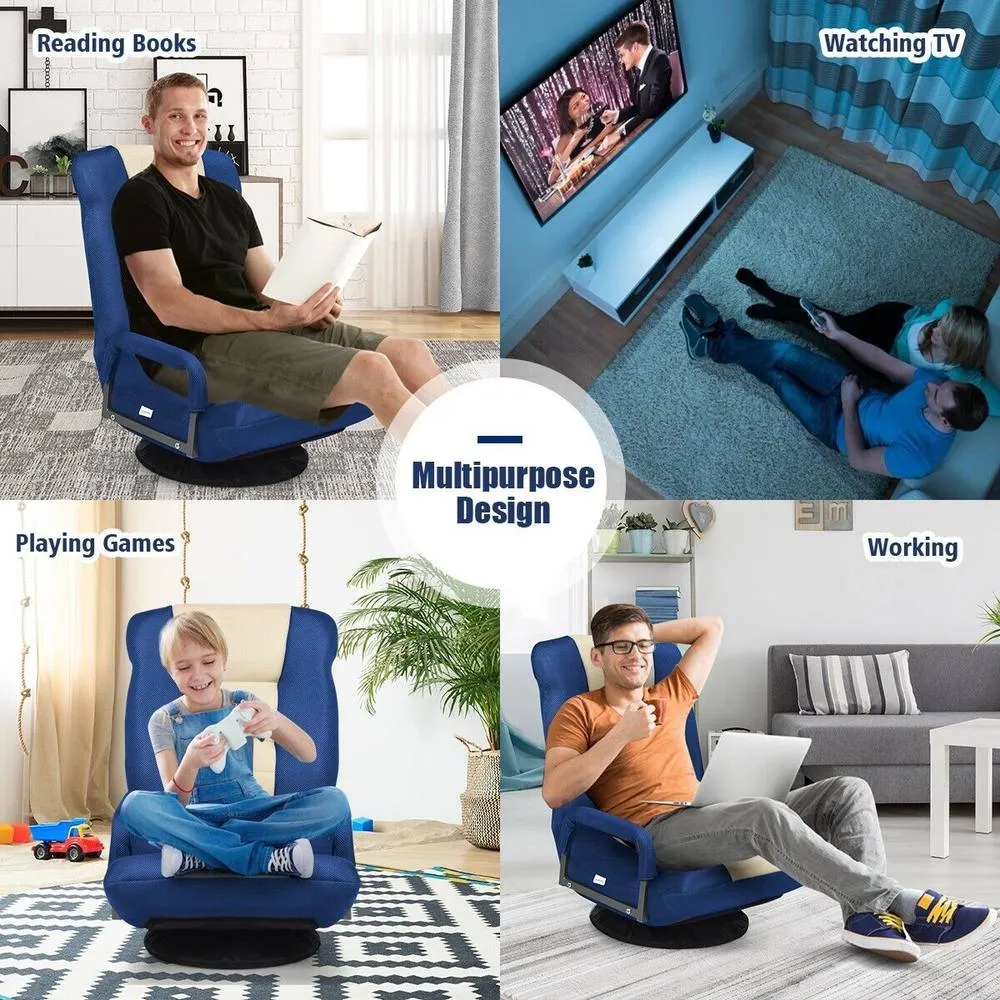 Costway Swivel Folding Floor Gaming Chair Adjustable 6-Position Floor Chair in Navy 6