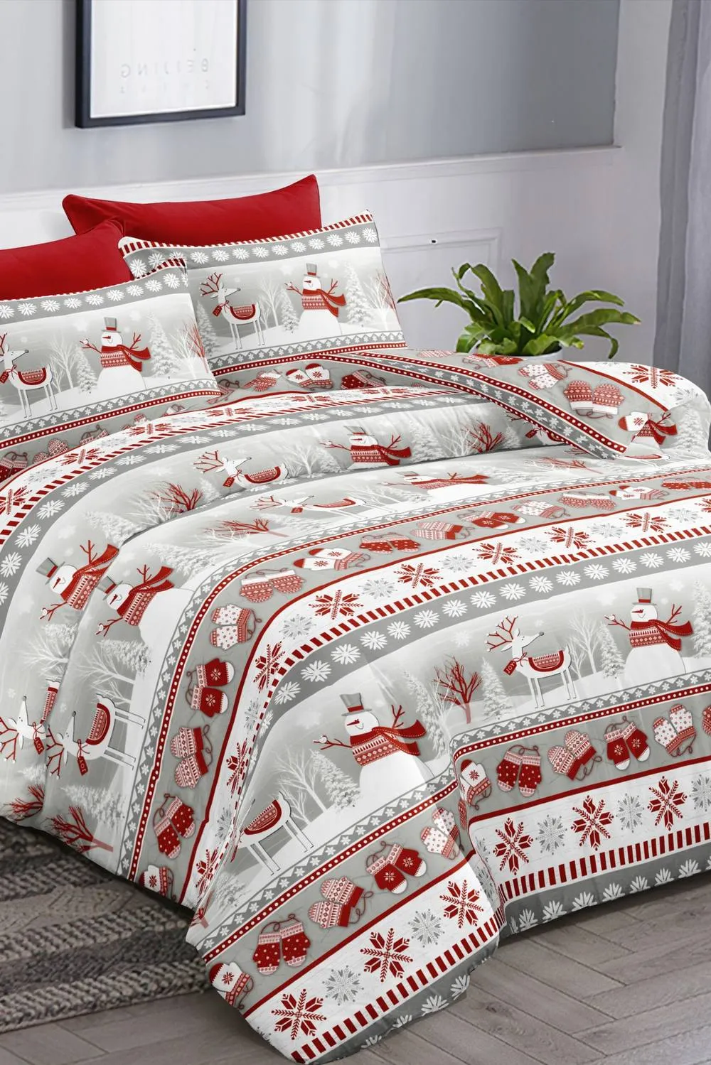 Ezysleep Scandi Snowman Christmas Duvet Set in Grey 2