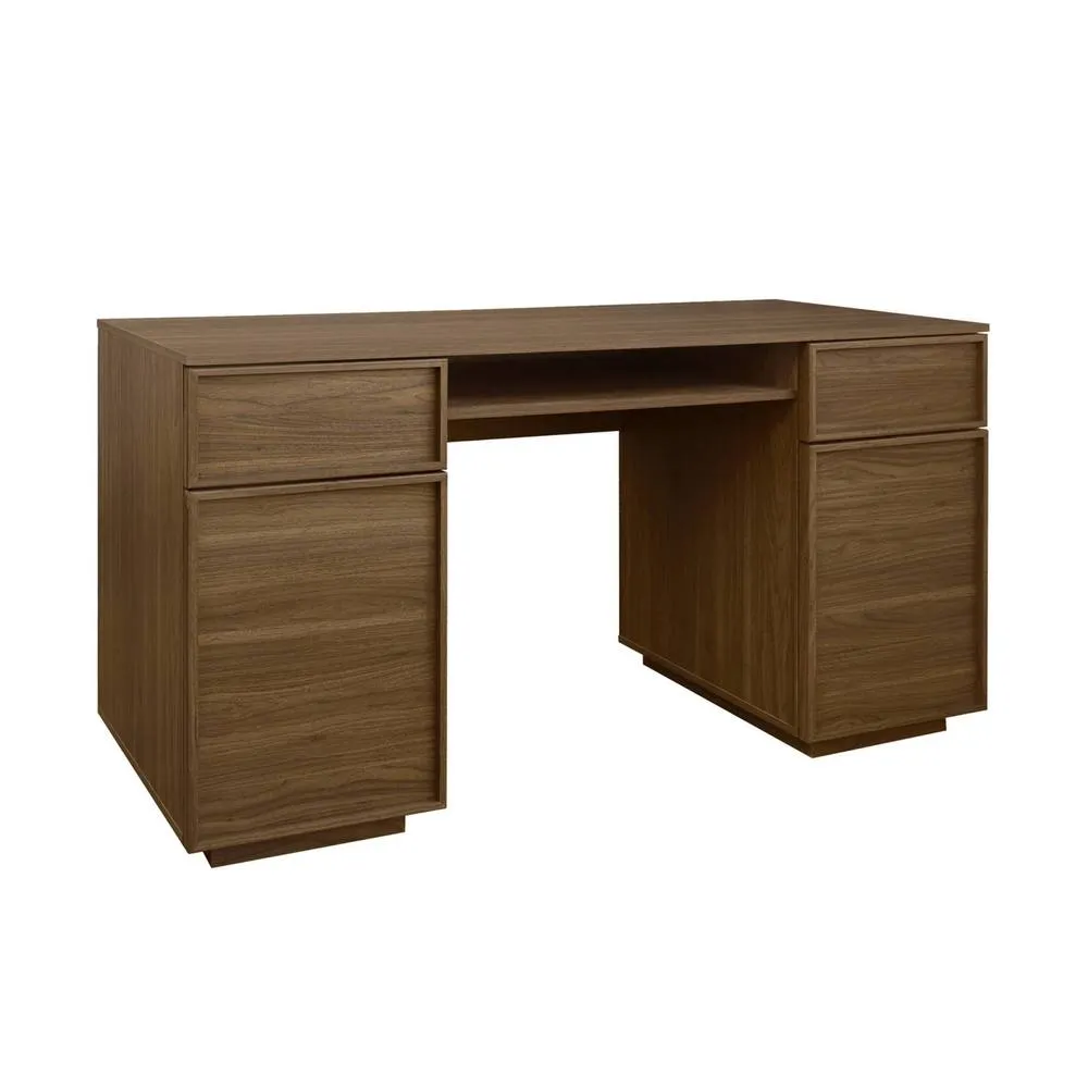 sweeek Wood effect desk 2 doors 2 drawers 1 niche 140cm in Dark Brown 2