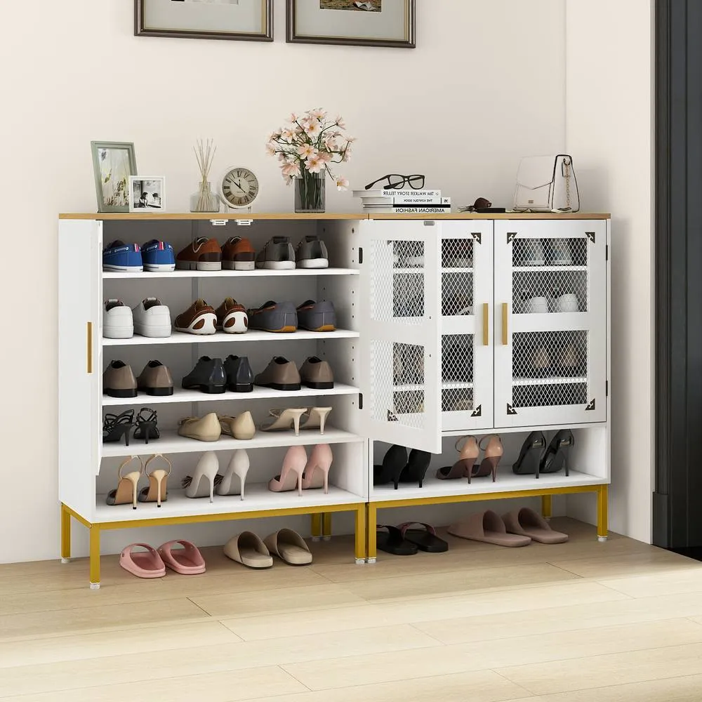 Costway Wooden 5-Tier Shoe Cabinet Modern Shoe Storage Organizer w/Glass Doors in White 4