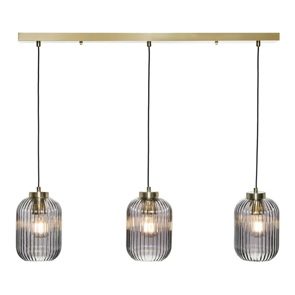 Lyna Ceiling Diner Pendant Bar with Smoked Glass Shades, Satin Brass