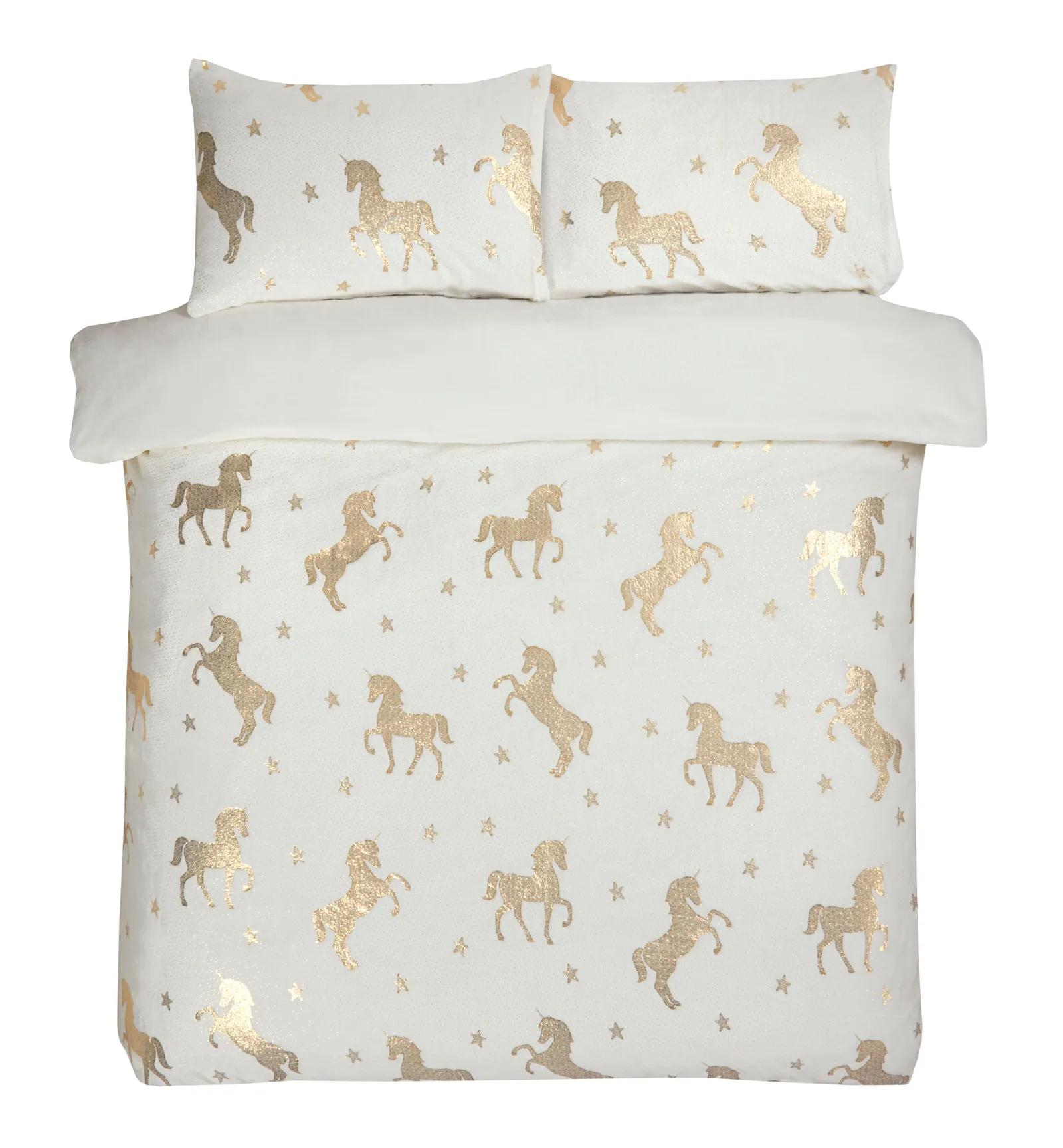 Smart Living Luxury Fleece Unicorn Foil Duvet Cover with Pillowcase in Ivory 3
