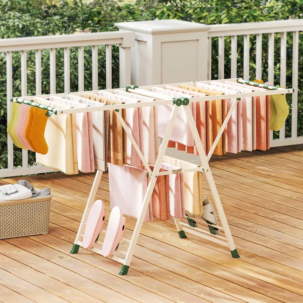 Costway Foldable Metal Laundry Drying Rack Clothes Drying Rack-Beige in Beige 4