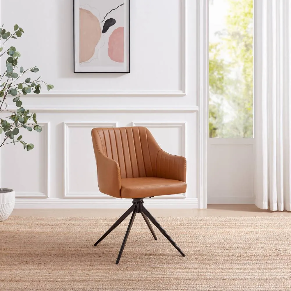 FurnitureboxUK 2x Calla Tan Faux Leather Swivel Dining Chairs 3