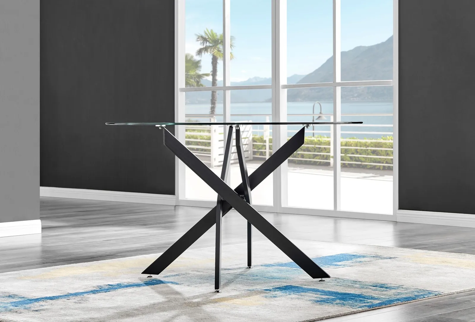 FurnitureboxUK Novara 120cm Round 6-Seater Glass & Metal Starburst Dining Table in Black 2