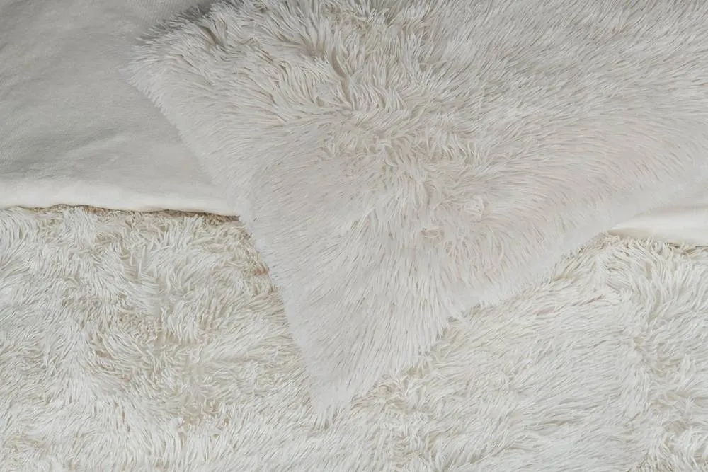 Smart Living Luxury Shaggy Faux Fur Fleece Reversible Duvet Cover with Pillowcases in Cream 3