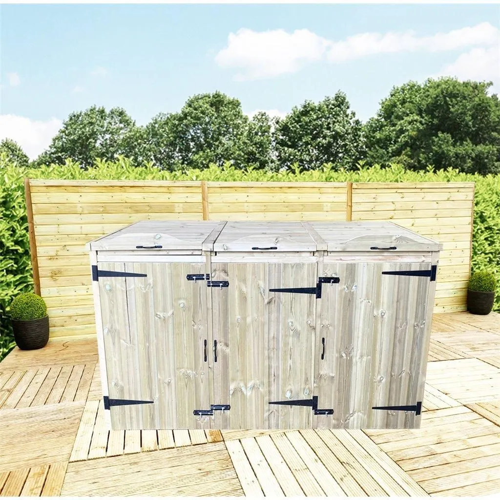 Marlborough Redwood Pressure Treated Wheelie Bin (3x 360L) in Natural 2