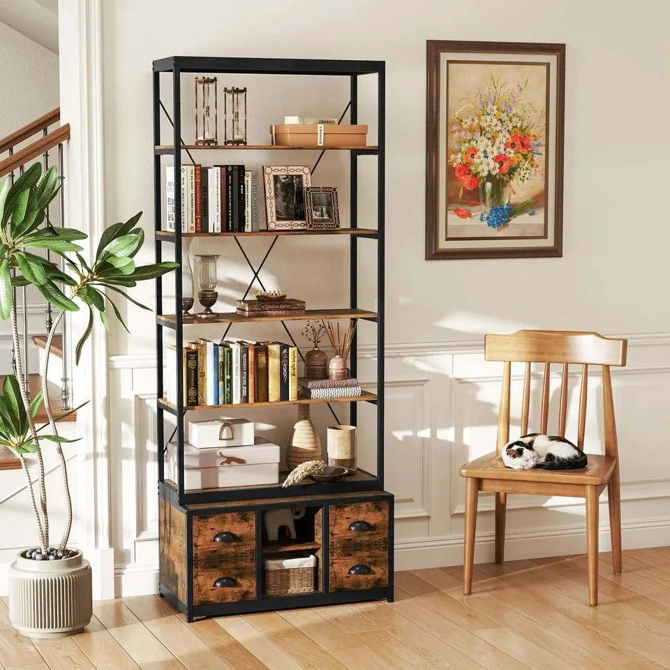 Costway 8-tier Bookshelf Freestanding Bookcase with Storage & Drawers in Brown 5