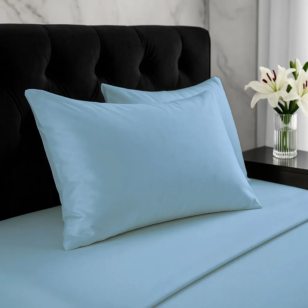 Snug City Microfibre Soft Touch Plain Dyed Housewife Pillowcase Pair in Light Blue