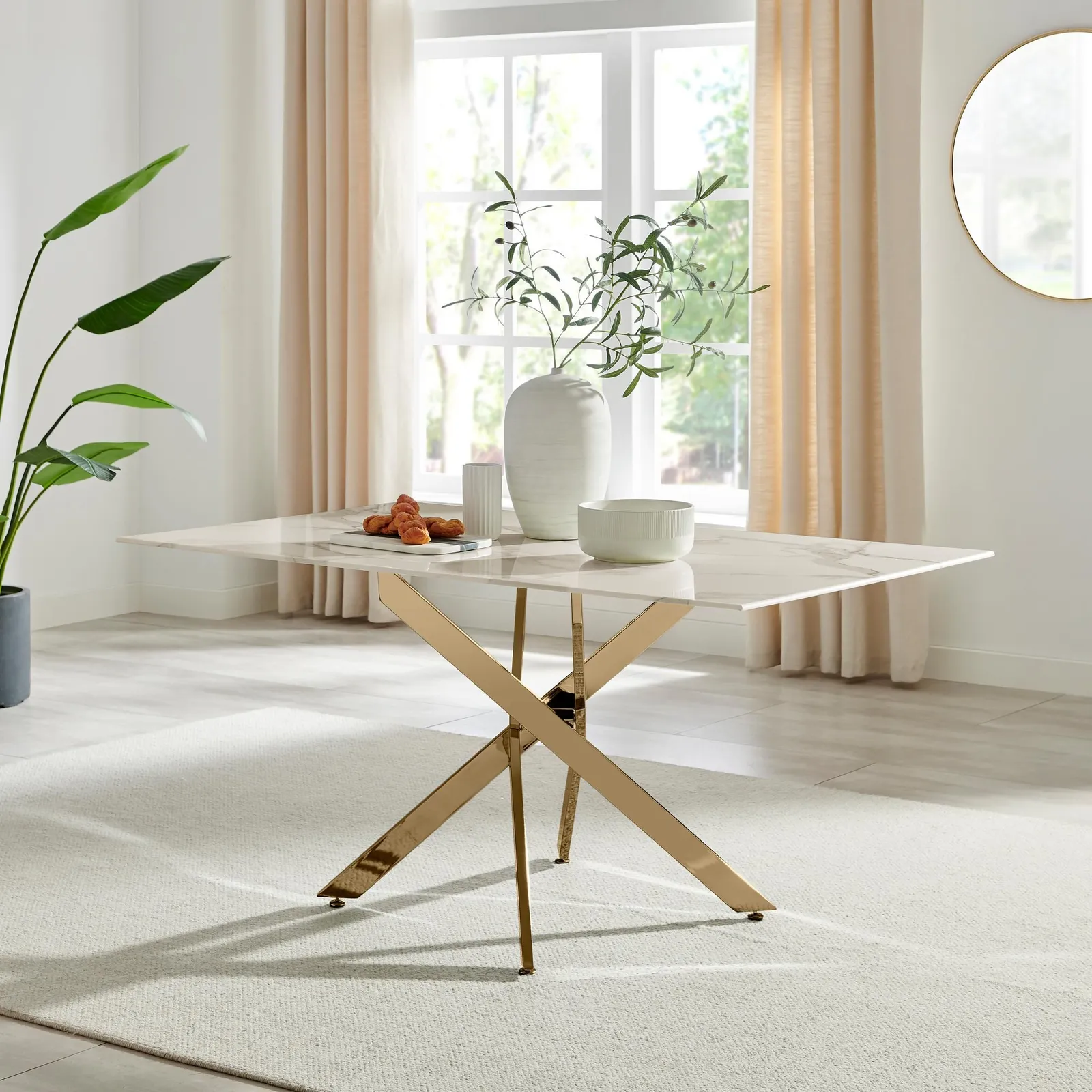 FurnitureboxUK Leonardo 6-Seater Dining Table With Marble Effect Glass Top & Gold Metal Legs in White 2