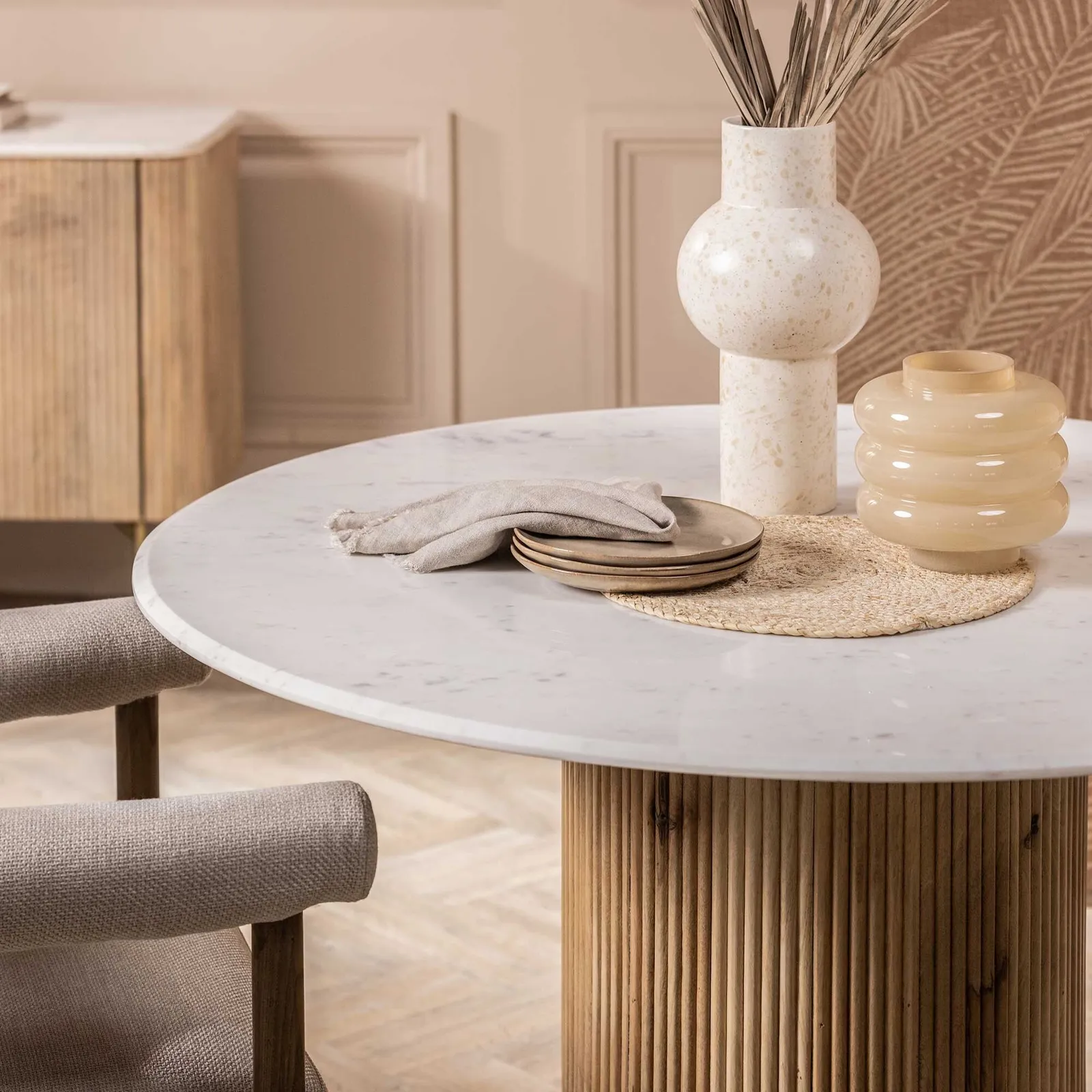 Fuji Round Table, Round, Neutral Marble | Barker & Stonehouse 4