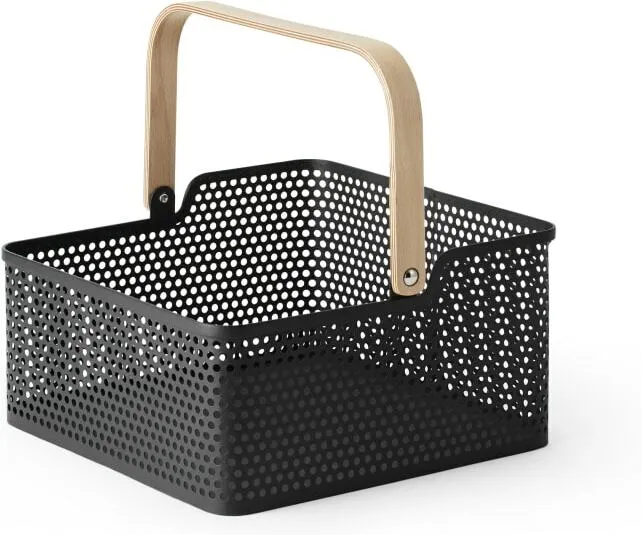 Kennedi Perforated Metal Square Storage Basket, Black
