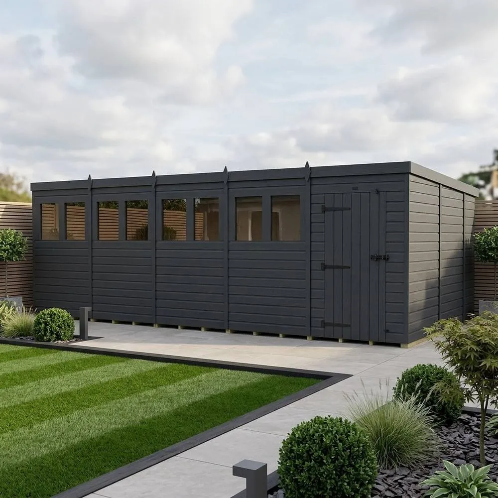 Buttercup Farm 20ft x 10ft Composite Pent Garden Shed Single Door With Windows in Grey 2