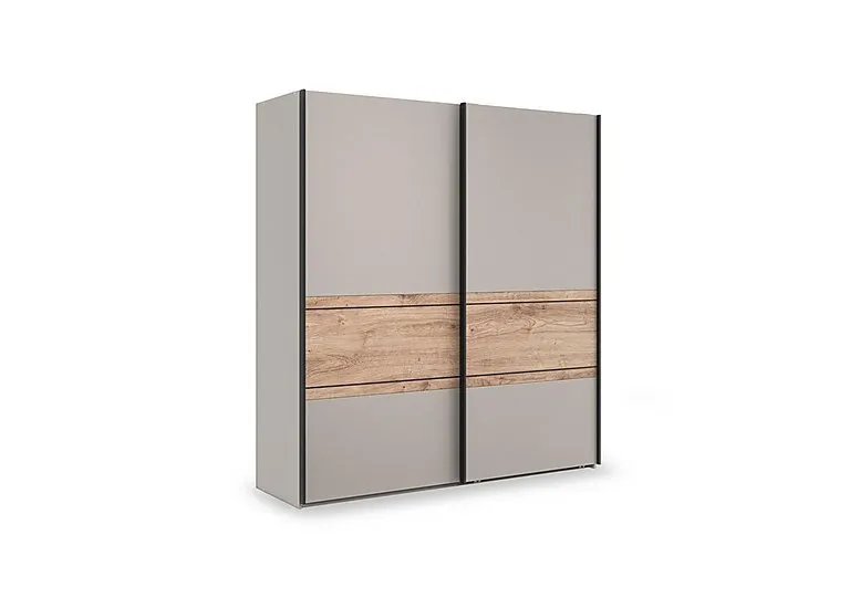 Tullio 200cm 2 Door Sliding Wardrobe with Nordic Oak Accent - Pebble Grey