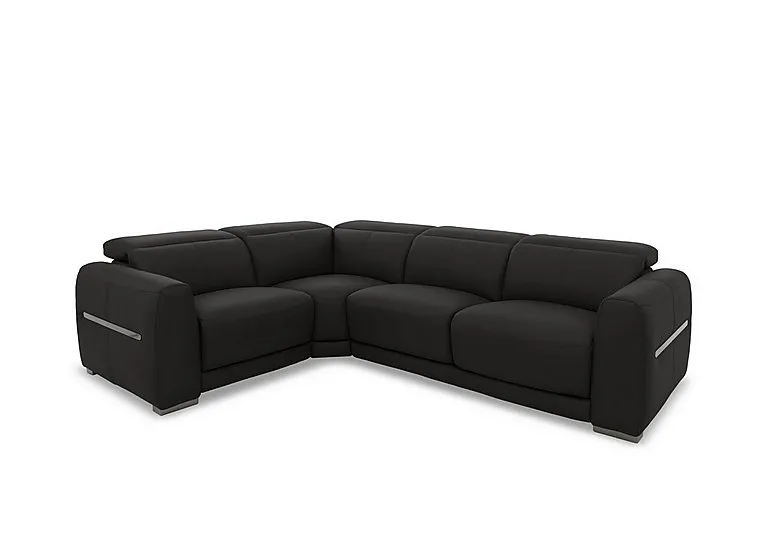 Edison Small Leather Left Hand Facing Corner Sofa - Black