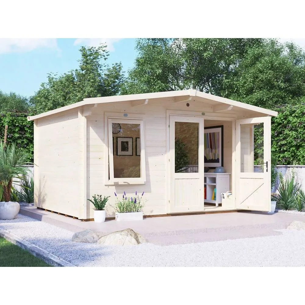 Dunster House Log Cabin, W4m x D3m / W13' x D10' 45mm Wall Thickness in Natural White 2