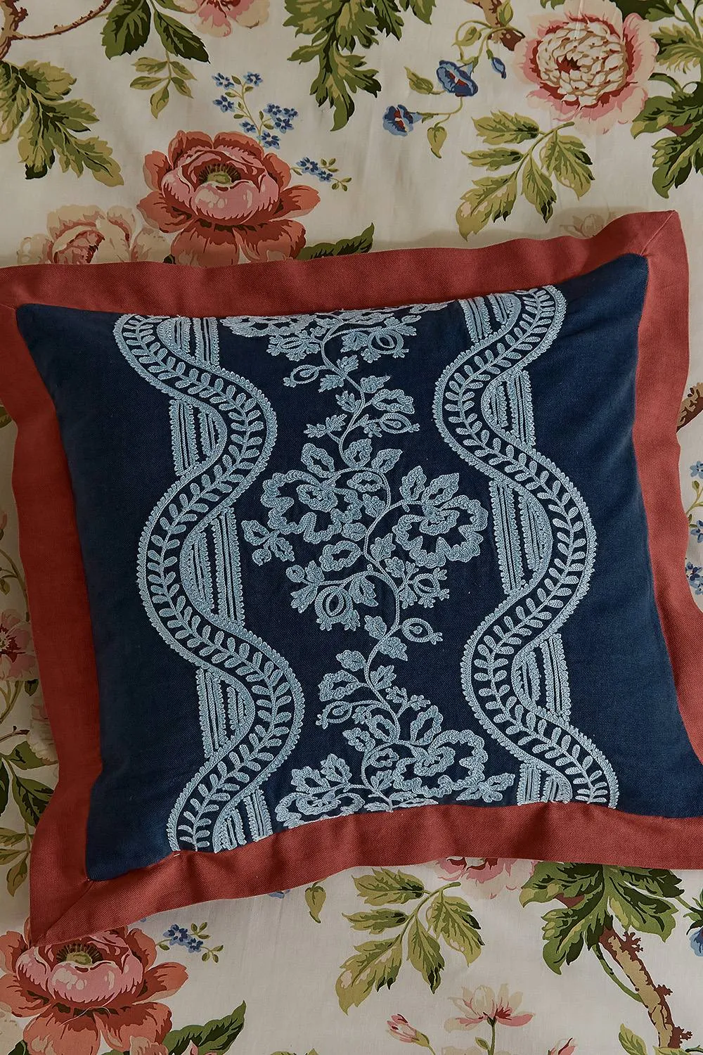 Sanderson 'Aubrey & Hykenham' Cotton Cushion in Indigo 2