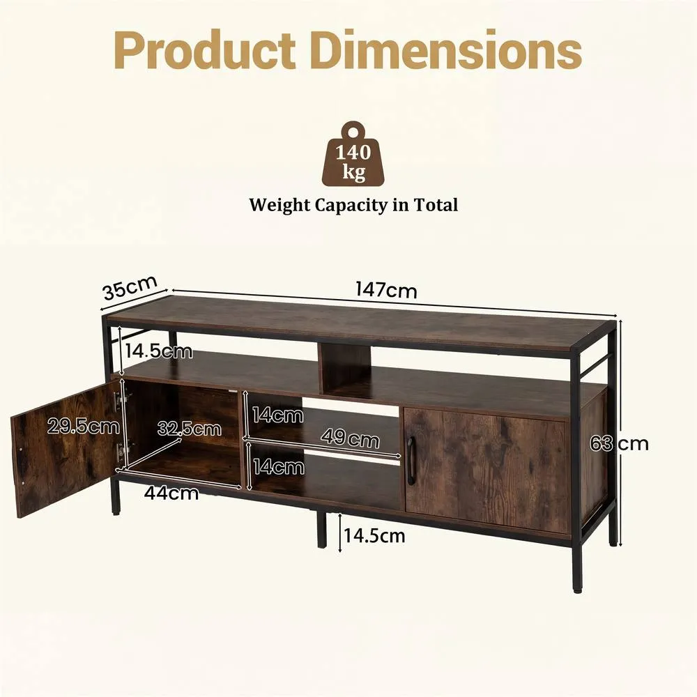 Costway TV Stand for TVs up to 147 cm 2 Storage Cabinets in Brown 2