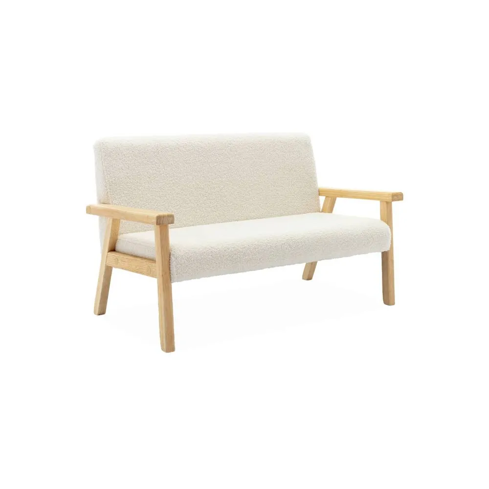 sweeek 2-seater children's bench in boucle fabric & rubberwood in White 2