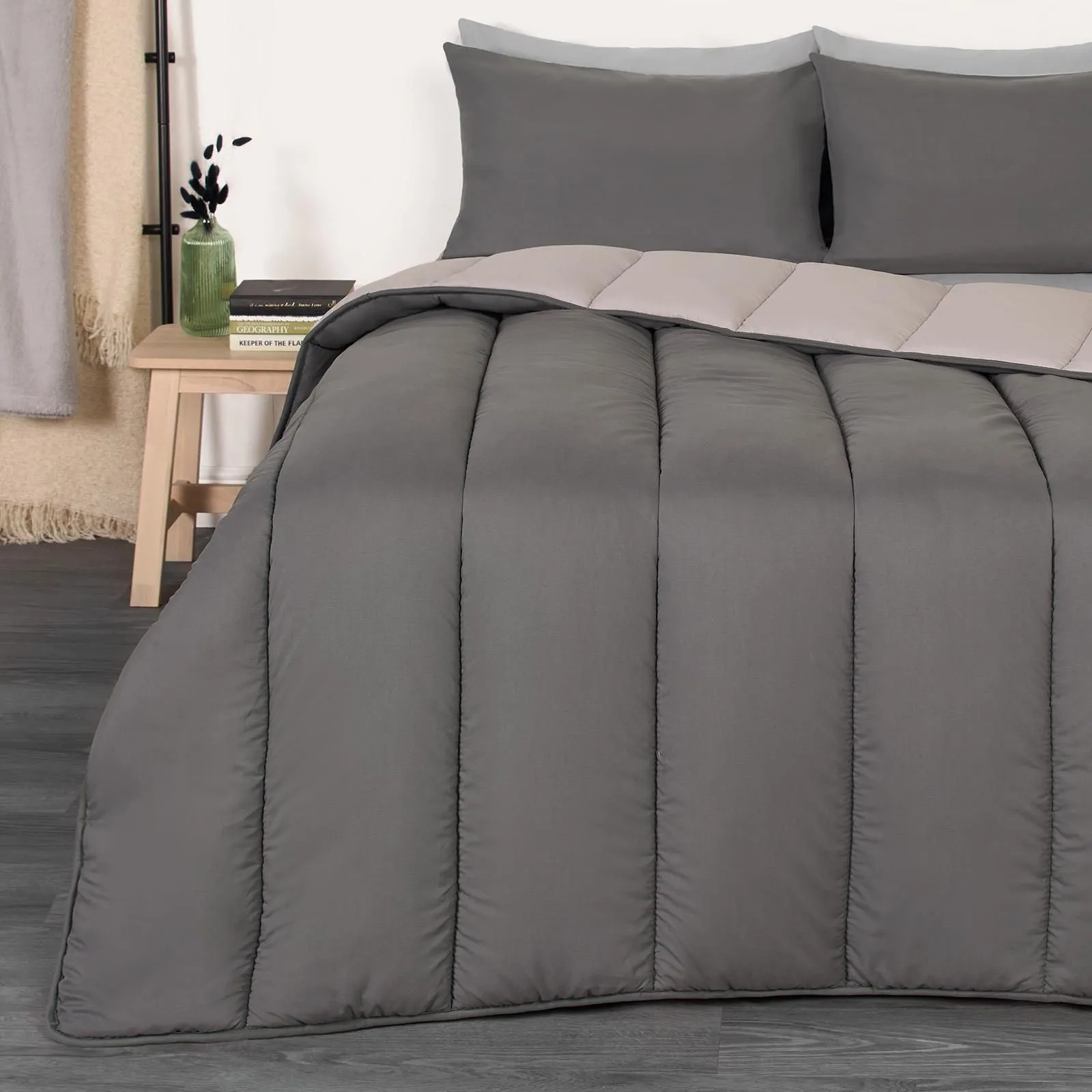 OHS Soft Coverless 10.5 TOG Duvet Set Pillowcase Quilted Cover in Silver