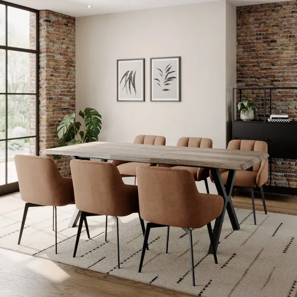Ezra II 4-6 Seater Extending Rustic Wood Dining Table with 4 Jase Brown Faux Leather Dining Chairs