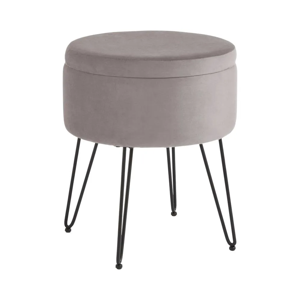GFW Avery Velvet Storage Stool in Grey 2