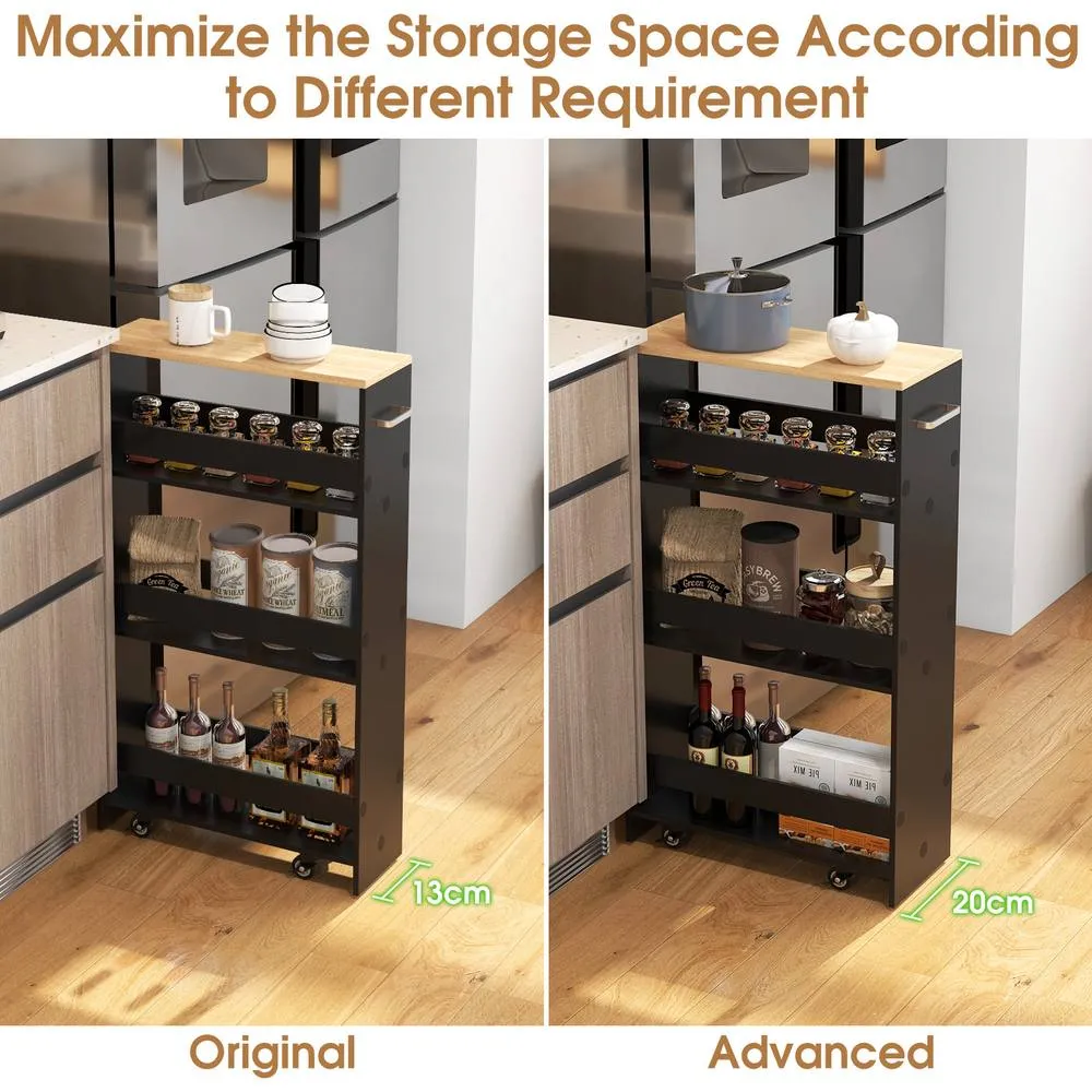Costway 4 Tier Rolling Storage Cart 20 cm Slim Kitchen Trolley in Black 6