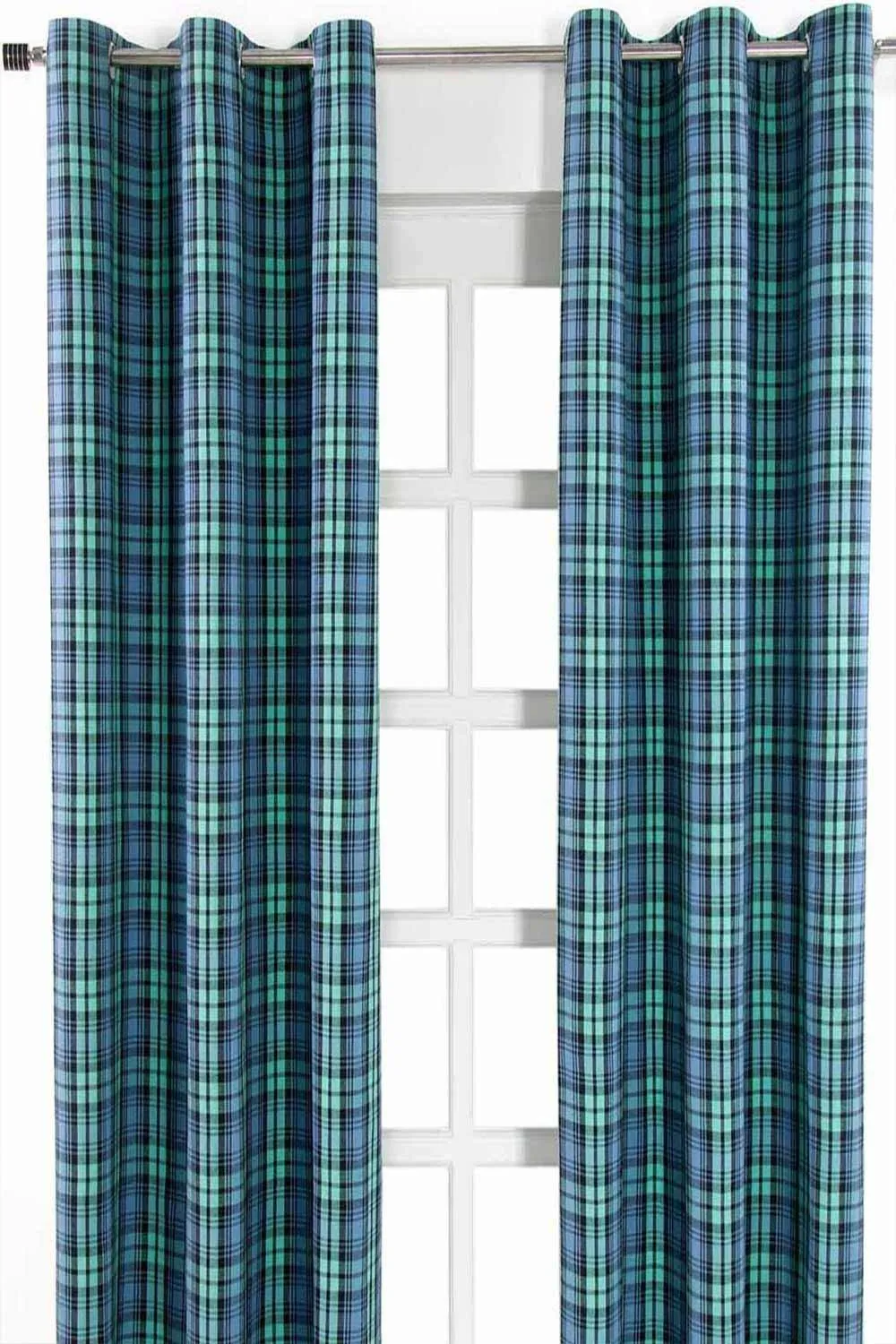 Homescapes Black Watch Tartan Ready Made Eyelet Curtain Pair in Green