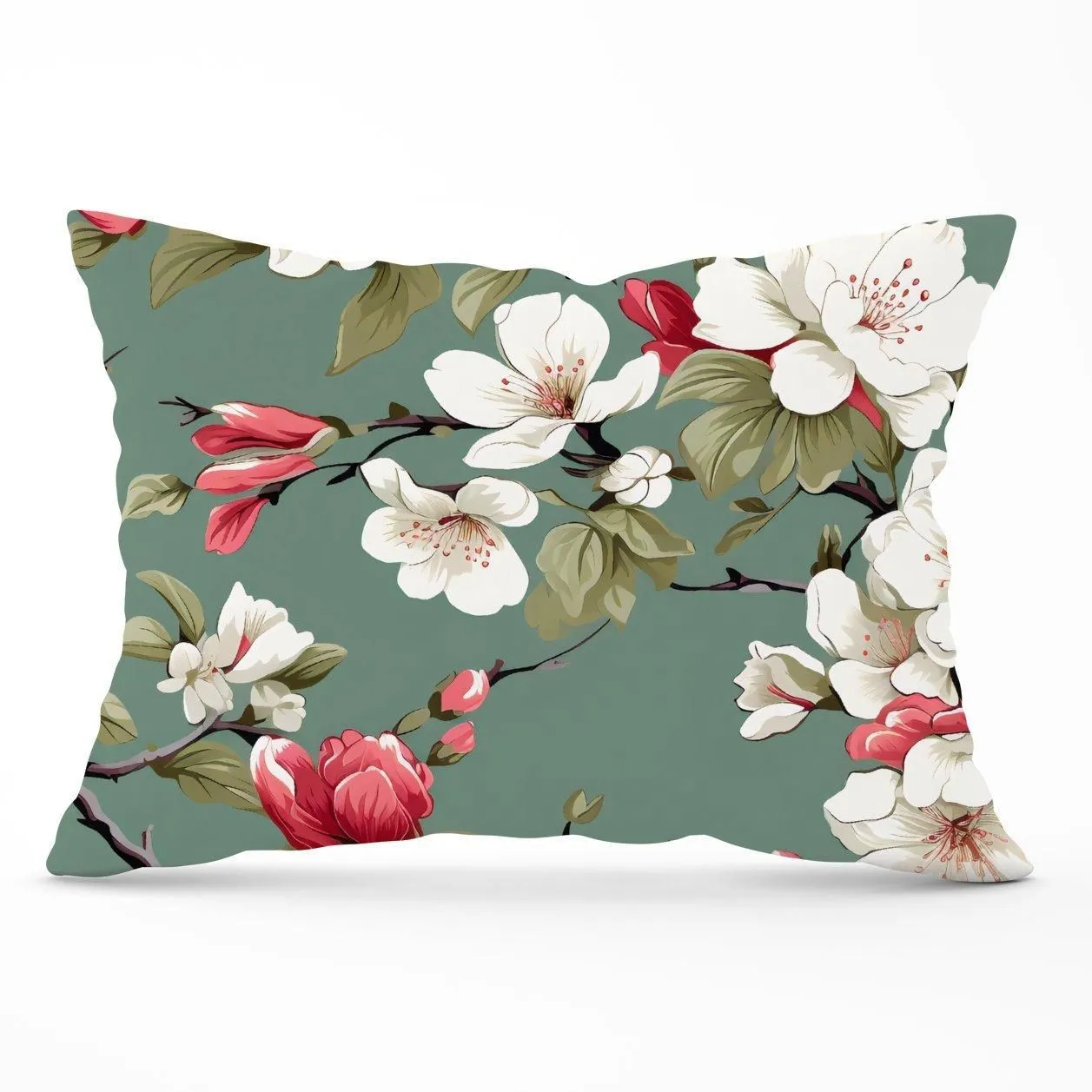 Warren Reed - Designer Pink & White Blossom Cushions in Green