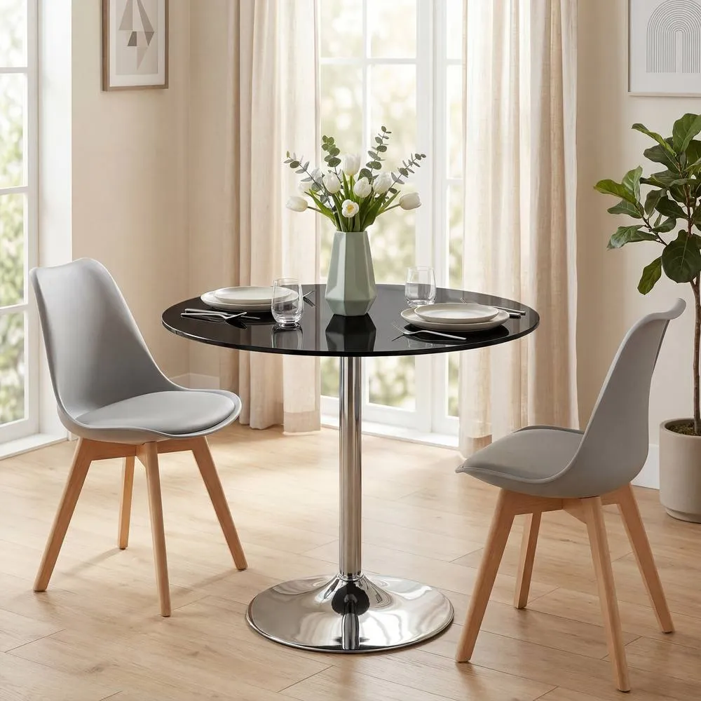 HOMCOM Round Bar Table, Dining Table with Tempered Glass Top & Steel Frame in Black