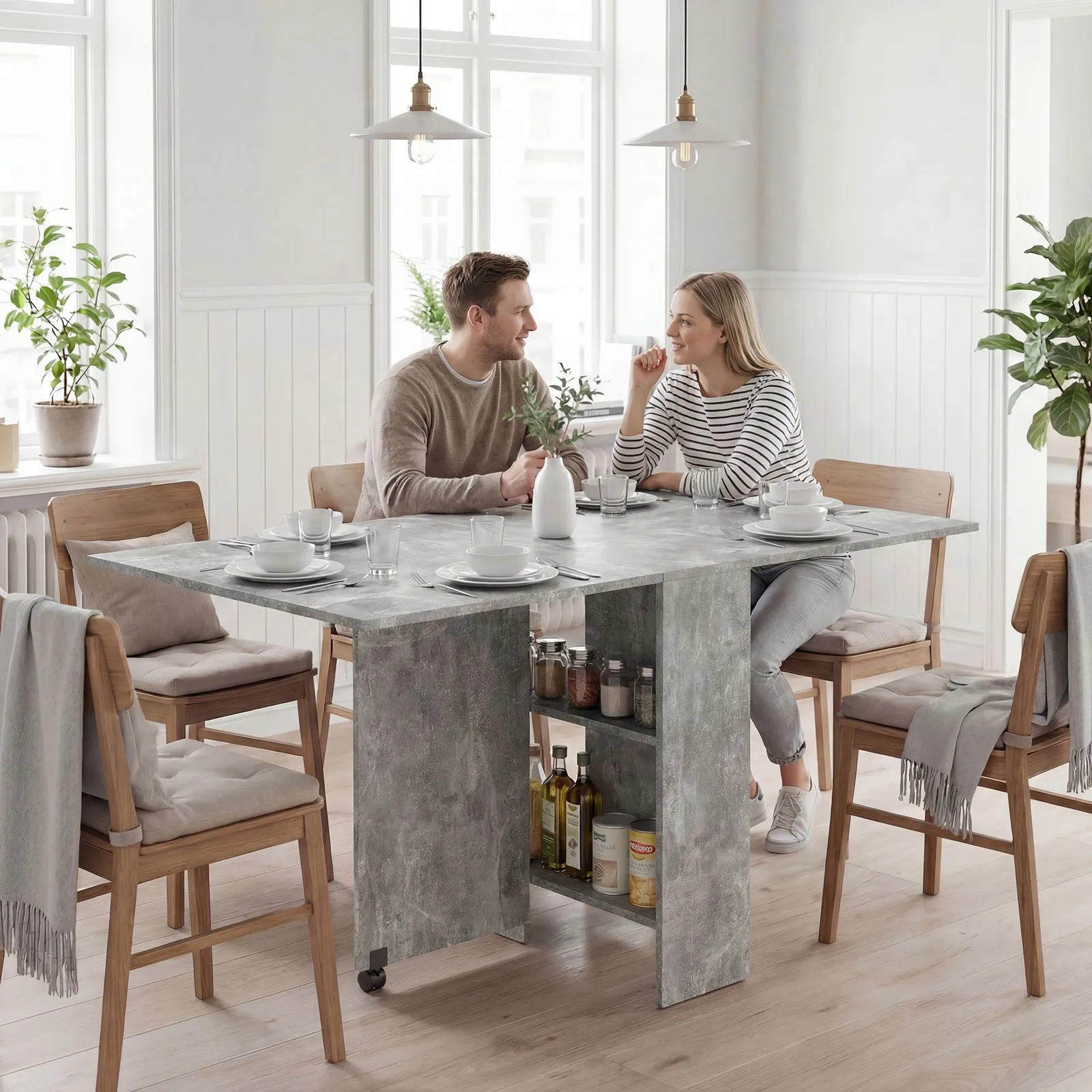 HOMCOM 80-140 cm Folding Dining Table for 4-6 Drop Leaf Table in Grey